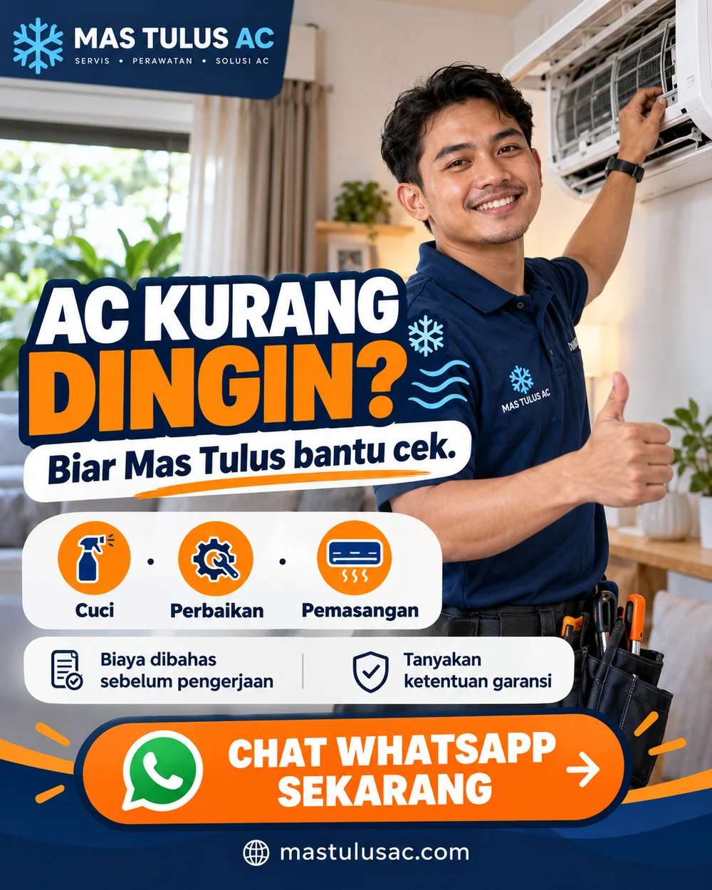 Mas Tulus AC: AC kurang dingin? Tanyakan biaya dan ketentuan garansi
